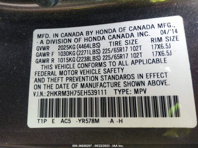 Honda Cr-v Ex-l 2014 2HKRM3H75EH539111 Image 9