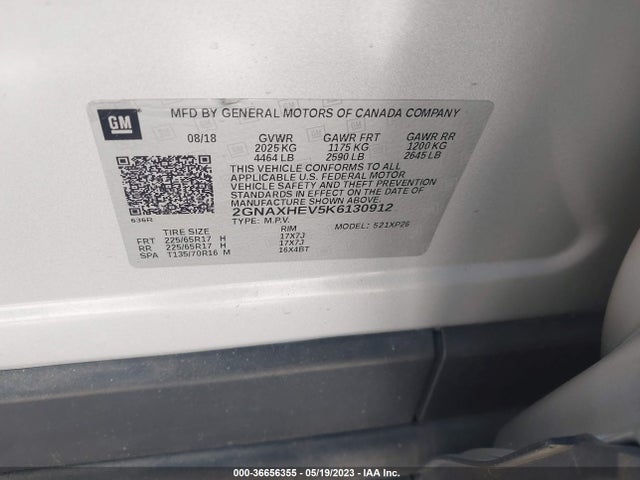 2019 CHEVROLET EQUINOX LS VIN: 2GNAXHEV5K6130912