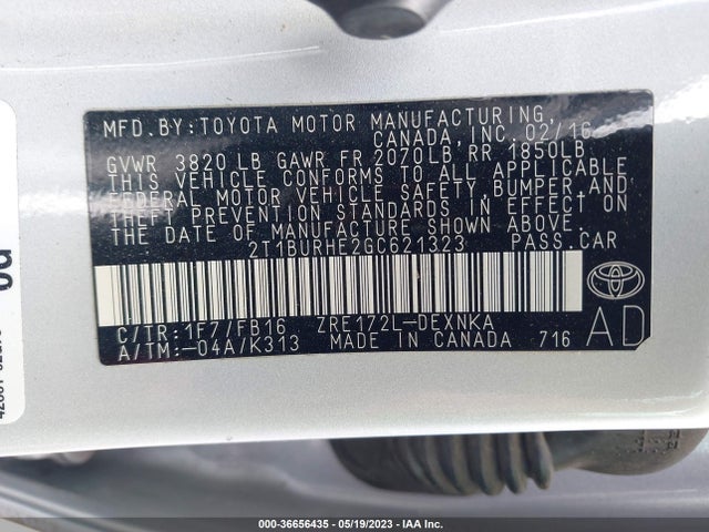 Toyota Corolla L/le/s/s Plus/le Plus 2016 2T1BURHE2GC621323 Image 11