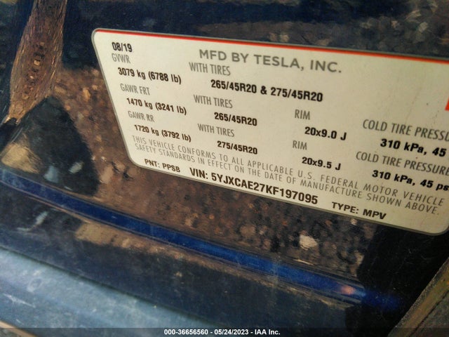 2019 Tesla Model X, VIN: 5YJXCAE27KF197095