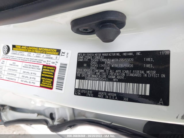 Toyota HIGHLANDER HYBRID 2021 5TDYARAH6MS505441 Image 11