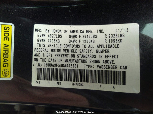 2013 ACURA TL TECH VIN: 19UUA9F50DA002581