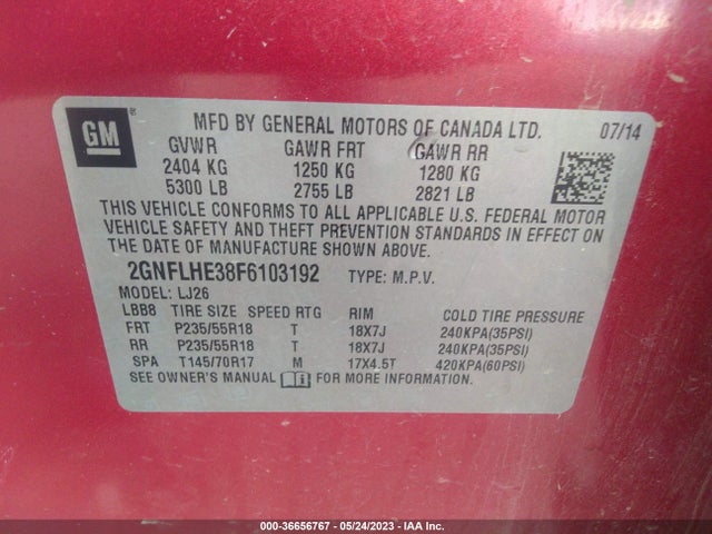 Chevrolet Equinox Ltz 2015 2GNFLHE38F6103192 Image 9