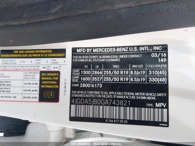 4JGDA5JB0GA743821 Mercedes-Benz Gle Gle 350