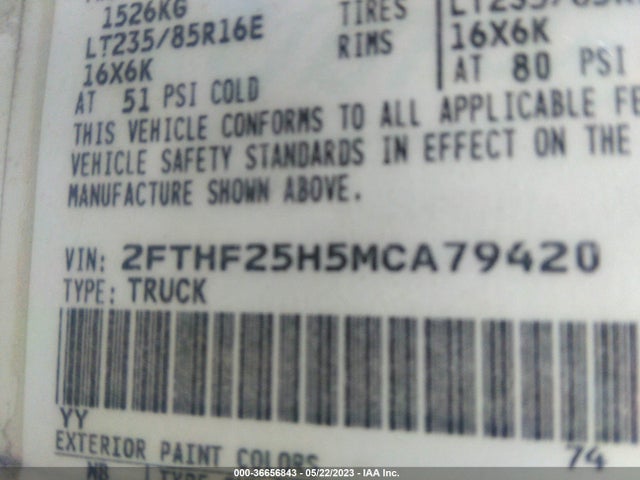 1991 FORD F250 VIN: 2FTHF25H5MCA79420