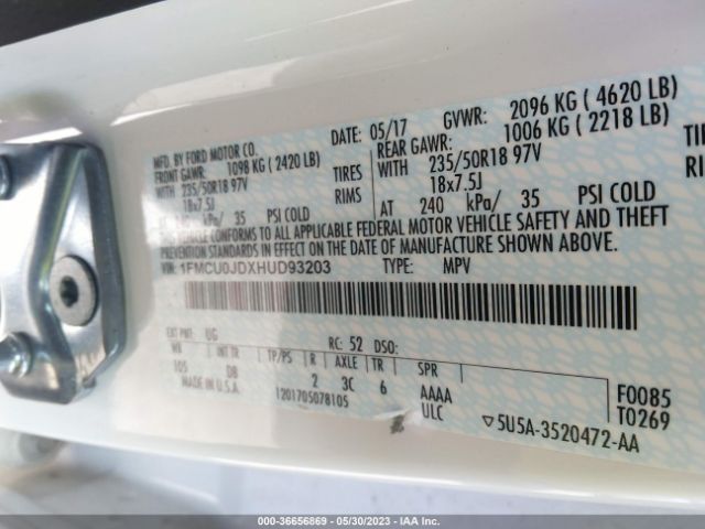 1FMCU0JDXHUD93203 Ford Escape Titanium