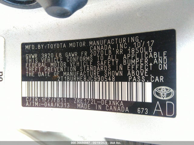 Toyota COROLLA LE 2018 2T1BURHE8JC990548 Image 9