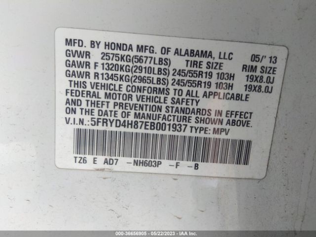 5FRYD4H87EB001937 Acura MDX