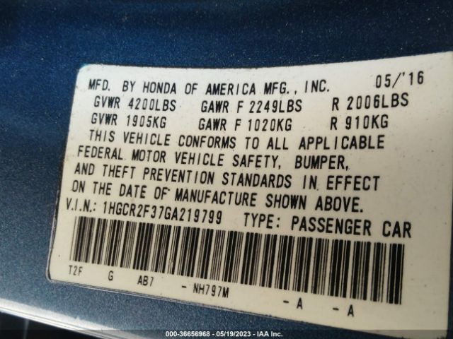 1HGCR2F37GA219799 Honda Accord Sedan Lx