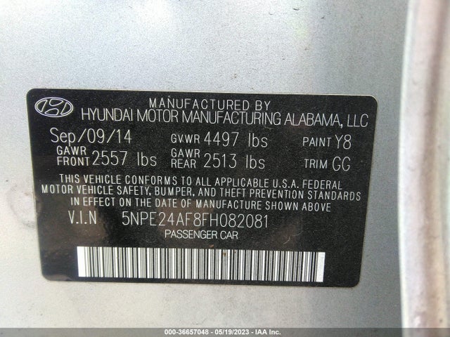 Hyundai Sonata 2.4l Se 2015 5NPE24AF8FH082081 Image 10