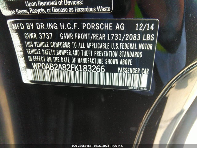 2015 Porsche Cayman, VIN: WP0AB2A82FK183266