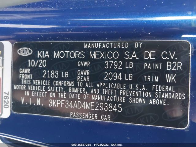 3KPF34AD4ME293845 KIA Forte Gt-line