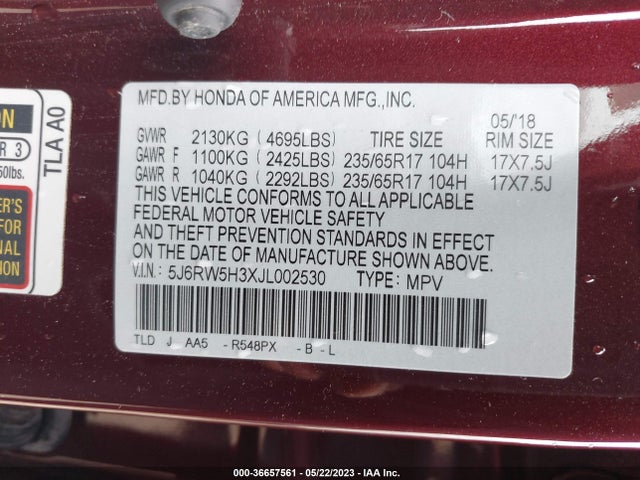 Honda CR-V LX 2018 5J6RW5H3XJL002530 Image 9