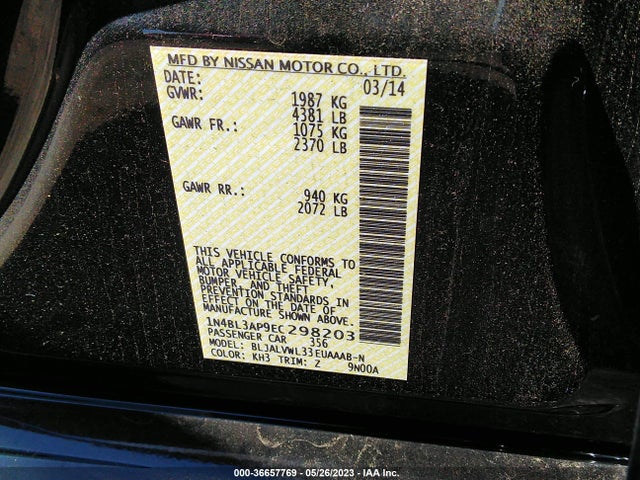 2014 NISSAN ALTIMA 3.5 SL VIN: 1N4BL3AP9EC298203