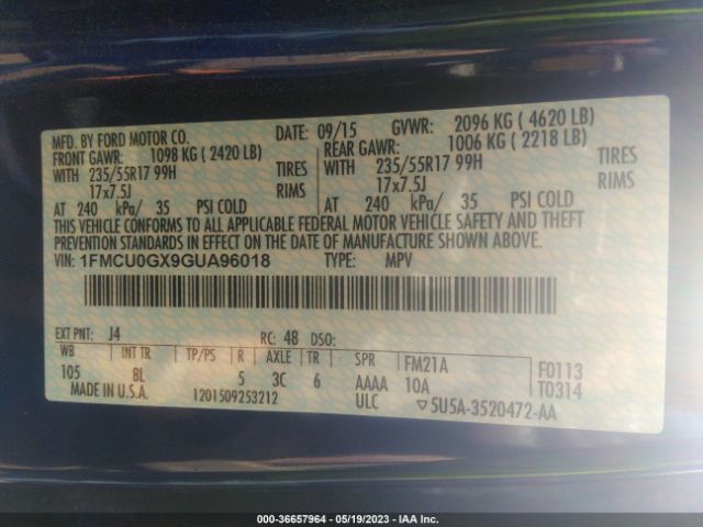 1FMCU0GX9GUA96018 Ford ESCAPE SE