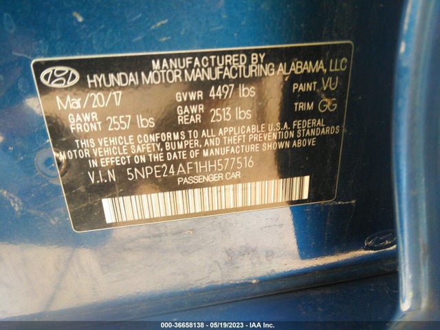 Hyundai Sonata 2.4l 2017 5NPE24AF1HH577516 Image 10