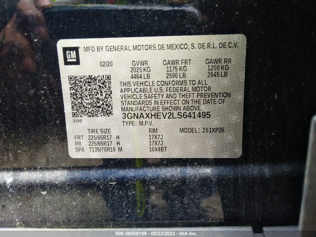2020 CHEVROLET EQUINOX LS VIN: 3GNAXHEV2LS641495
