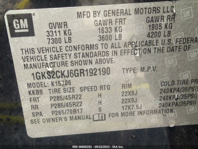 1GKS2CKJ6GR192190 GMC YUKON DENALI