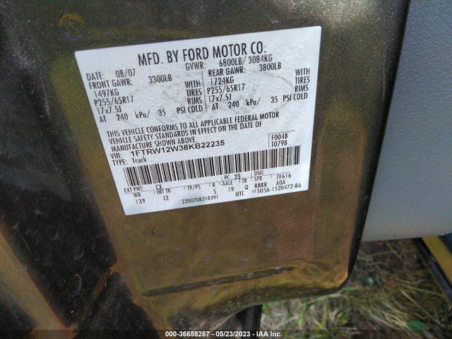 2008 FORD F-150 XL/XLT/FX2 VIN: 1FTRW12W38KB22235