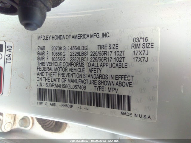 Honda CR-V EX 2016 5J6RM4H56GL057406 Image 9