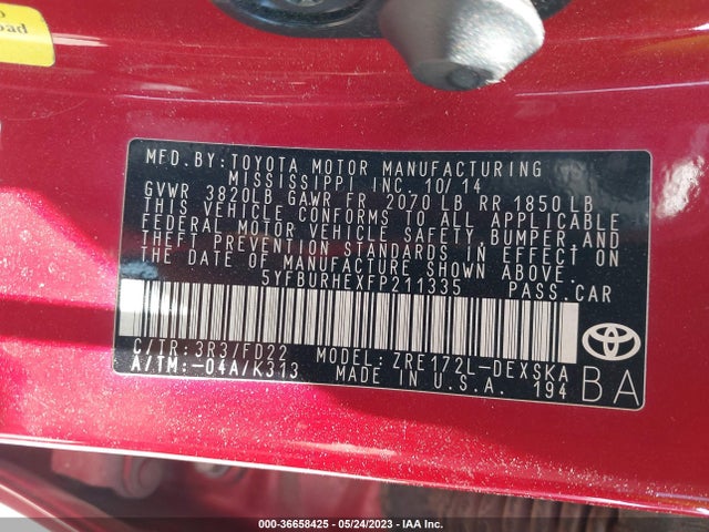 Toyota Corolla L/le/s/s Plus/le Plus 2015 5YFBURHEXFP211335 Image 11
