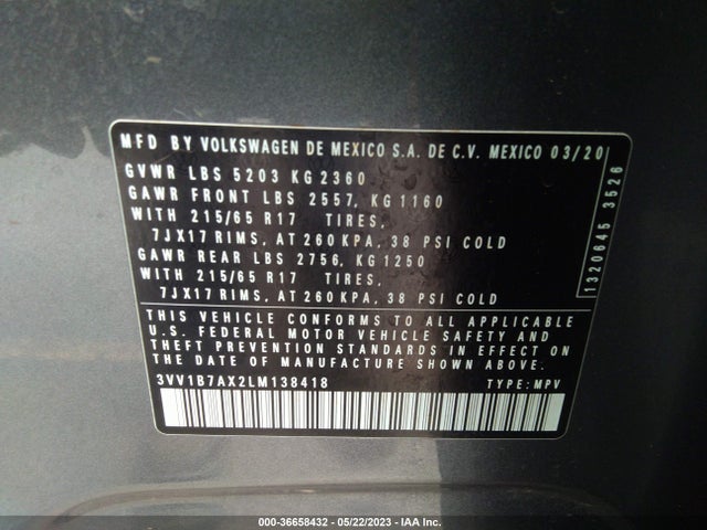 3VV1B7AX2LM138418 Volkswagen TIGUAN S