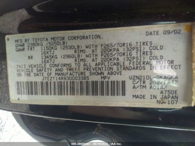 2003 TOYOTA 4RUNNER JTEZT14R830003385 Photo 8