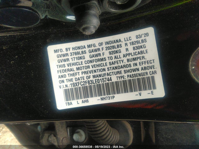 2020 HONDA CIVIC SEDAN SPORT VIN: 19XFC2F83LE015744