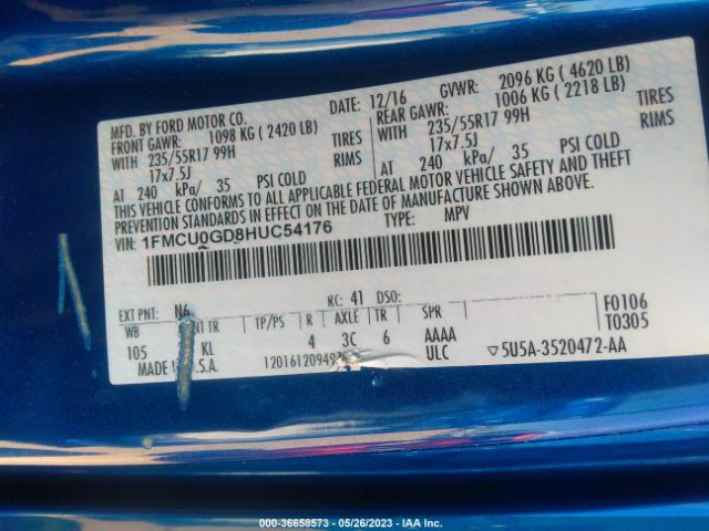 1FMCU0GD8HUC54176 Ford ESCAPE SE
