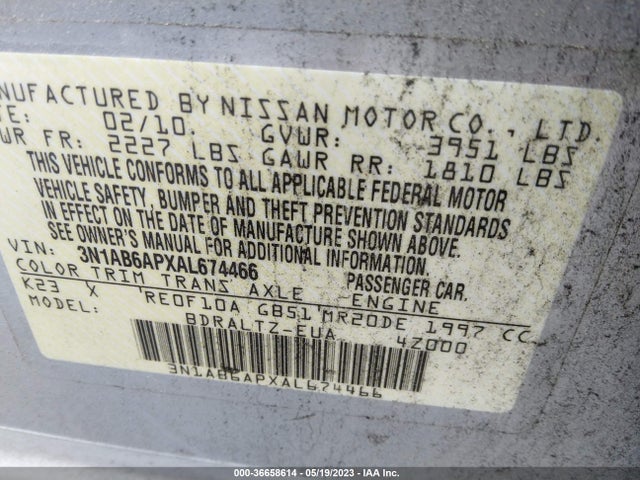 2010 NISSAN SENTRA 2.0 S VIN: 3N1AB6APXAL674466