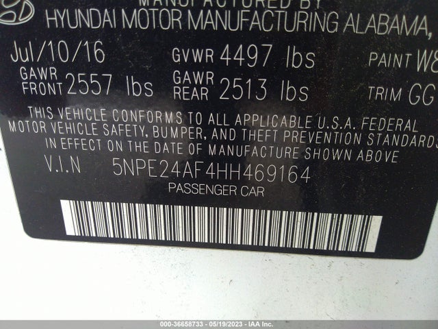 Hyundai Sonata 2.4l 2017 5NPE24AF4HH469164 Image 10