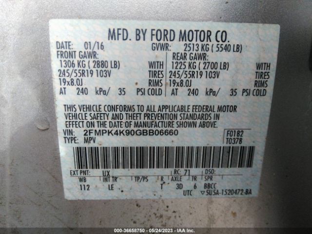 2FMPK4K90GBB06660 Ford Edge Titanium