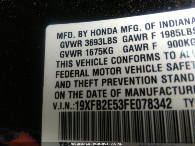 Honda Civic Sedan Lx 2015 19XFB2E53FE078342 Image 9