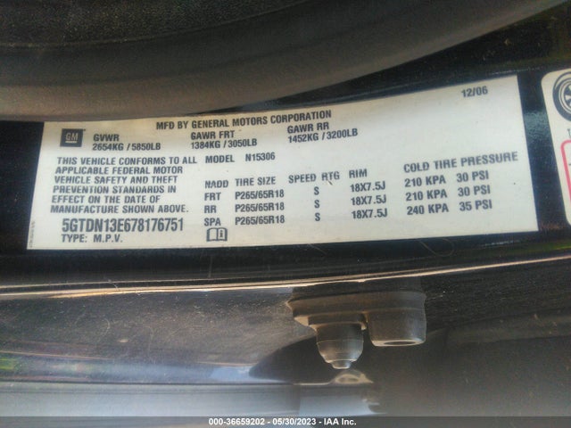 2007 HUMMER H3 SUV VIN: 5GTDN13E678176751