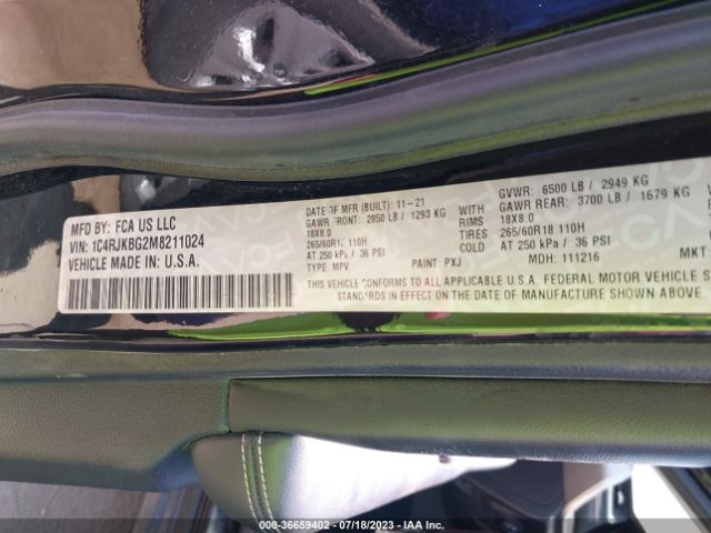 1C4RJKBG2M8211024 Jeep Grand Cherokee L Limited