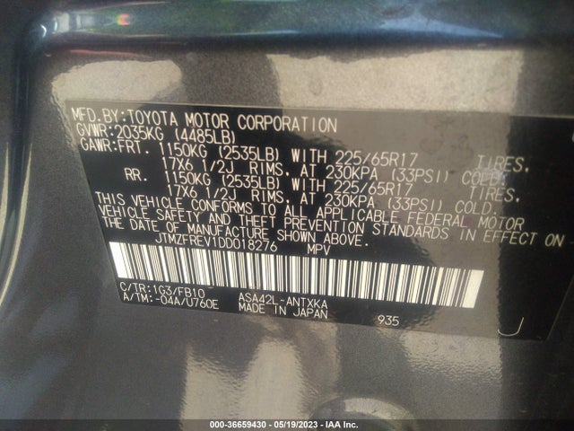 2013 TOYOTA RAV4 LE VIN: JTMZFREV1DD018276