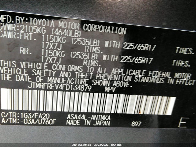 Toyota Rav4 Xle 2015 JTMRFREV4FD134879 Image 10