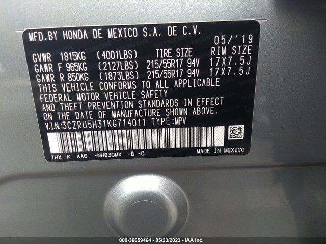 Honda HR-V LX 2019 3CZRU5H31KG714011 Image 9