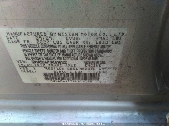 2010 NISSAN SENTRA 2.0 S VIN: 3N1AB6AP7AL616122