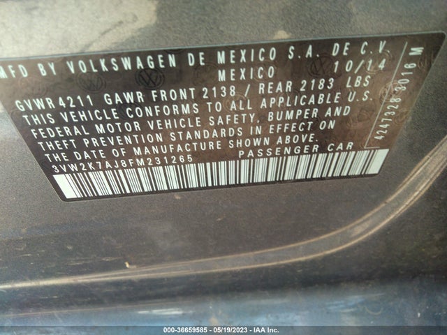 3VW2K7AJ8FM231265 Volkswagen Jetta Sedan 2.0l S