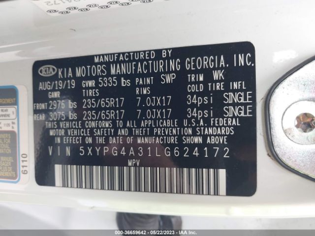 5XYPG4A31LG624172 KIA SORENTO LX