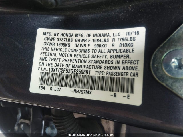 Honda Civic Sedan Lx 2016 19XFC2F52GE250891 Image 9
