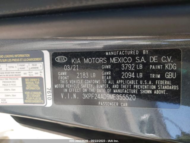 3KPF24AD9ME355520 KIA Forte Lxs