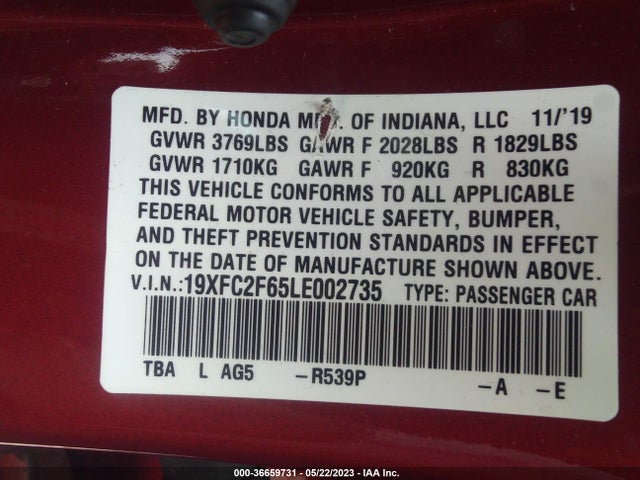 Honda Civic Sedan Lx 2020 19XFC2F65LE002735 Image 9