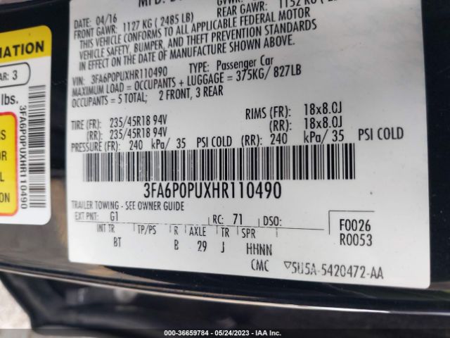 3FA6P0PUXHR110490 Ford Fusion Energi Se