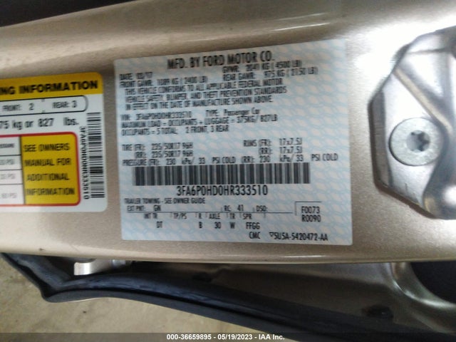 Ford FUSION SE 2017 3FA6P0HD0HR333510 Image 10