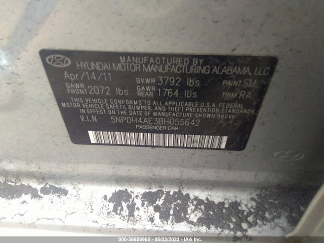 2011 HYUNDAI ELANTRA GLS PZEV VIN: 5NPDH4AE3BH055642