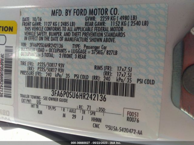 3FA6P0SU6HR242136 Ford Fusion Energi Titanium/platinum