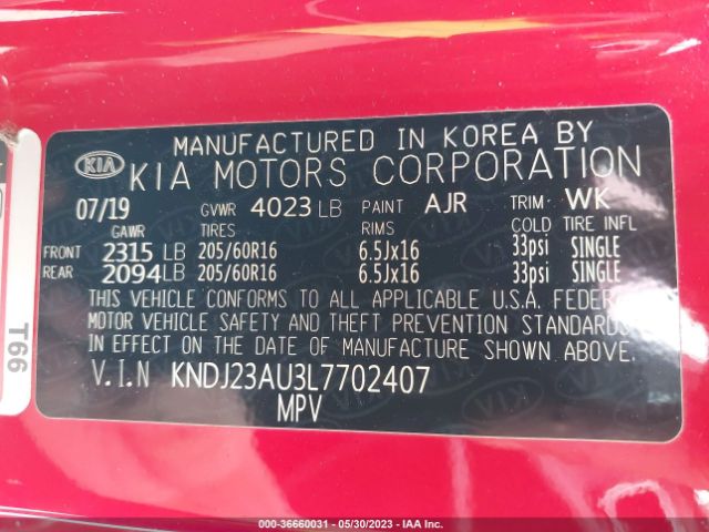 KNDJ23AU3L7702407 KIA SOUL S