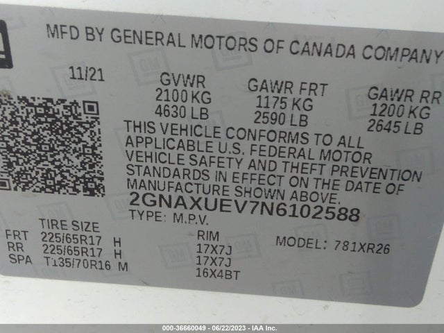Chevrolet EQUINOX LT 2022 2GNAXUEV7N6102588 Image 15